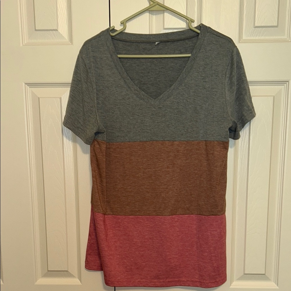 Gray and Brown Short Sleeve Color Block Tee